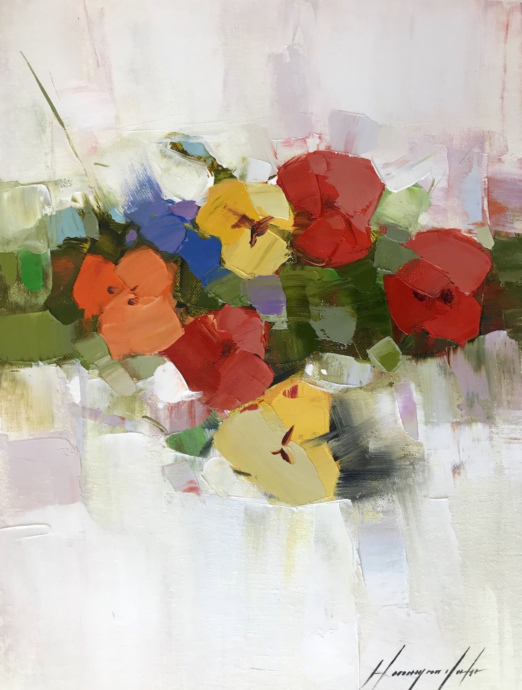 Pansies, Original oil Painting by Palette Knife, Handmade artwork         